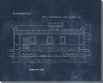 Train Diagram Dark Caboose Wrapped Canvas Giclee Art Print Wall Art