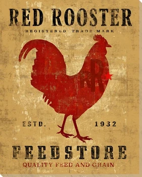 Farmhouse Rooster Bird Red Rooster Wrapped Canvas Giclee Print
