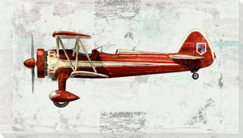 Red Twin Plane Wrapped Canvas Giclee Art Print Wall Art