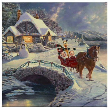14" Disney Mickey & Minnie Evening Sleigh Ride Wrapped Canvas Art Print Wall Art