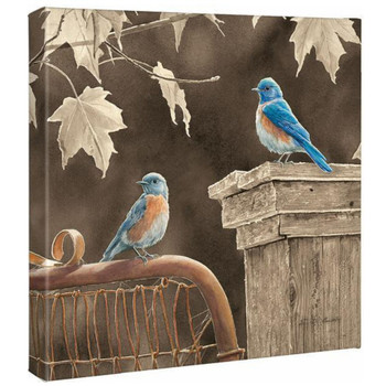 14" x 14" Rusty Gate Bluebirds Wrapped Canvas Wall Art