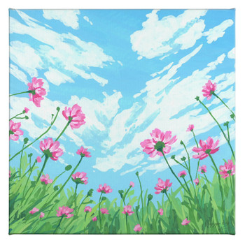 14" x 14" Pink Flowers Wrapped Canvas Wall Art