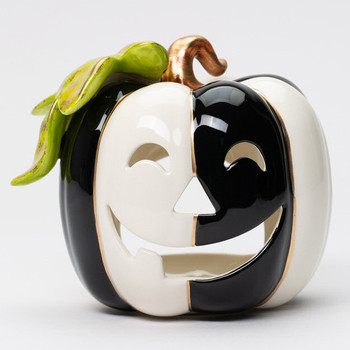 Black and White Pumpkin Porcelain Tea Light Candle Holder