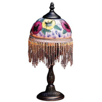 13.75" Pansy Flower Glass and Metal Table Lamp with Beads