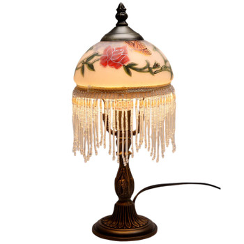 13.75" Butterfly Glass and Metal Table Lamp with Beads