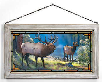 23" Spirited Exchange Elk Framed Glass Art