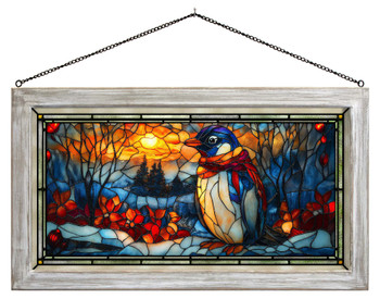 23" Twilight Tuxedo Penguin Bird Framed Glass Art