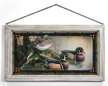 23" Backwater Wood Ducks Framed Glass Art