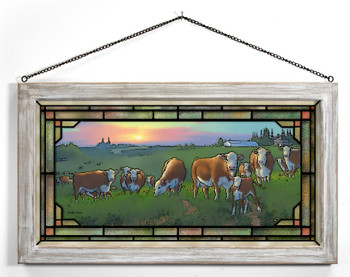 23" Hereford Cows Framed Glass Art
