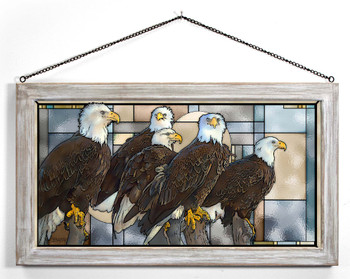23" Bald Eagle Birds Framed Glass Art