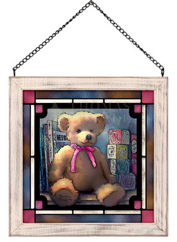 9" x 9" A Trusted Friend Rose Bud Teddy Bear Square Framed Glass Art