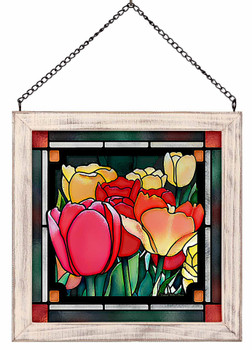 9" x 9" Tiptoe Amongst the Tulips Square Framed Glass Art