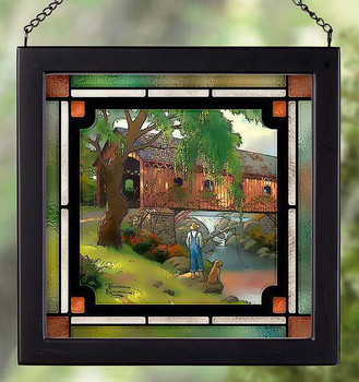 9" x 9" Old Fishin Hole Square Framed Glass Art