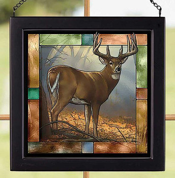 9" x 9" In His Prime Whitetail Deer Square Framed Glass Art with Black Frame