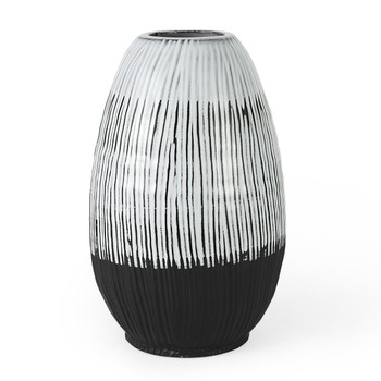 13" Black White and Gray Patterned Lines Ceramic Vase