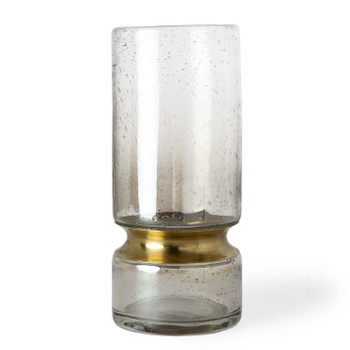 11" Smoked Bubble Glass Gold Accent Vase