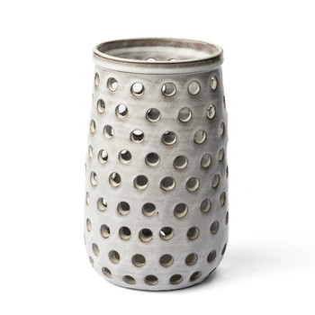 12" Organic White Glaze Pierced Dot Ceramic Vase