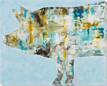 Pig in Blue Wrapped Canvas Giclee Print Wall Art