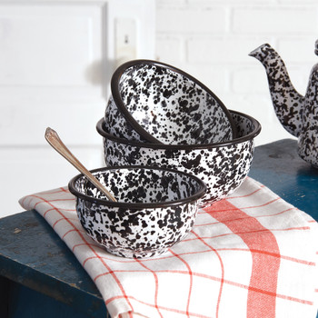 Set of Three Splattered Enamel Decorative Bowls