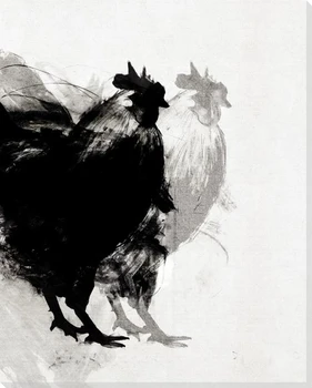 Modern Rooster Birds 1 Wrapped Canvas Giclee Print Wall Art