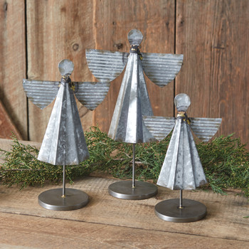 Set of Three Galvanized Metal Angels Sculptures