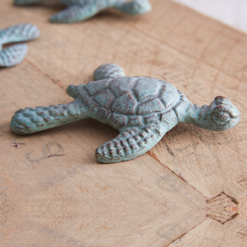 Decorative Verdigris Sea Turtle Sculptures, Set of 4