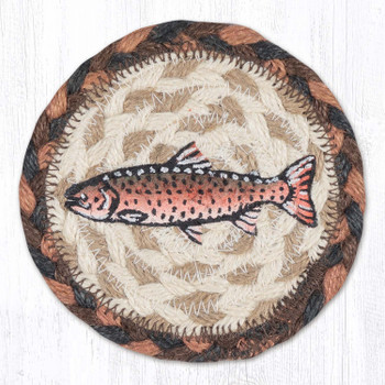 Red Salmon Printed Jute Round Coaster