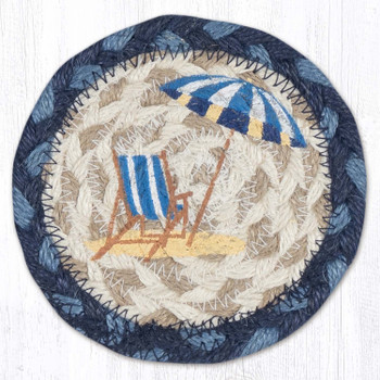 Navy Beach Chair Printed Jute Round Coaster