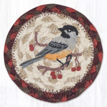 Chickadee Printed Jute Round Coaster