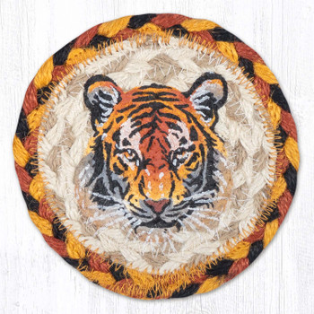 Bengal Tiger Printed Jute Round Coaster