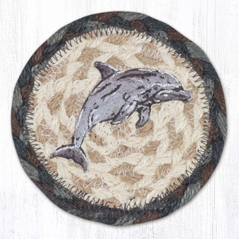 Dolphin Printed Jute Round Coaster