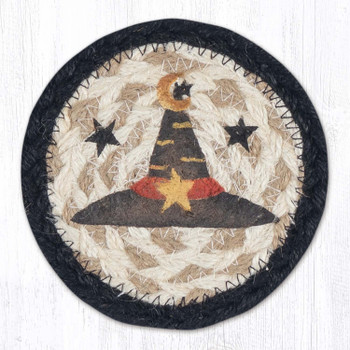 Witch Hat Printed Jute Round Coaster