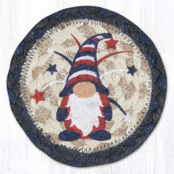 Patriotic Gnome Printed Jute Round Coaster