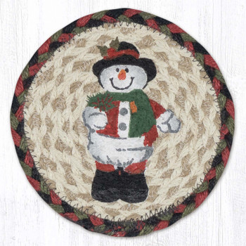 Snowman in Top Hat Round Large Jute Coaster