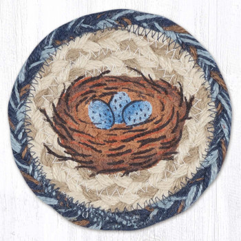Bird Nest Printed Jute Round Coaster