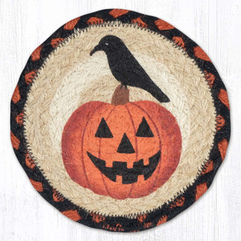 Crow Pumpkin Round Large Jute Coaster