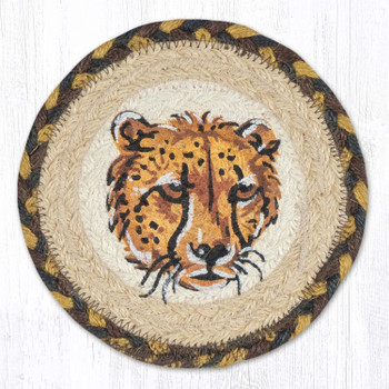 Running Cheetah Round Large Jute Coaster