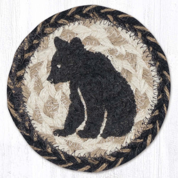 Bear Cub Silhouette Printed Jute Round Coaster