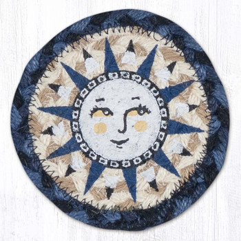 Nautical White Sun Printed Jute Round Coaster