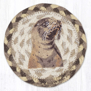 Sea Lion Printed Jute Round Coaster