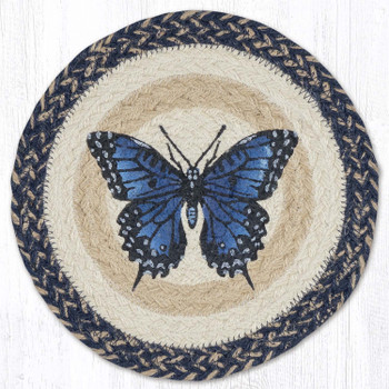 Blue Swallowtail Printed Round Jute Trivet