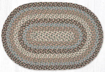 27" x 45" Taupe/Ivory/Light Blue Oval Braided Jute Rug