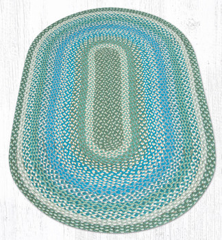 8' x 11' Sage/Ivory/Settlers Blue Oval Braided Jute Rug