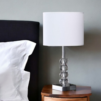18" Silver Metal and Glass Orbs Table Lamp with White Drum Shade