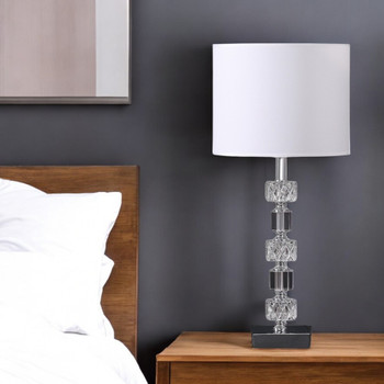 20" Silver Bedside Table Lamp with White Drum Shade