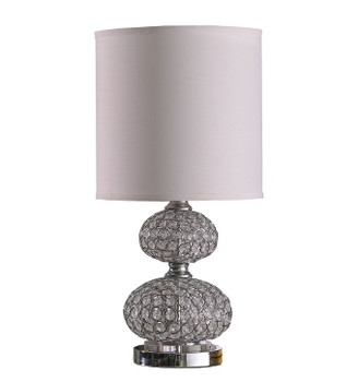 24" Chrome and Faux Crystal Double Orb Table Lamp with White Classic Drum Shade