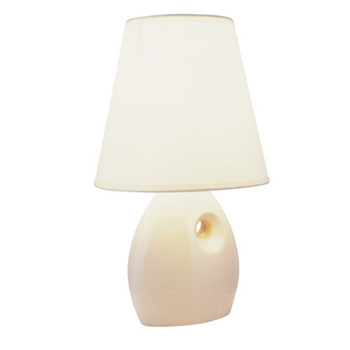 13" Beige Ceramic Bedside Table Lamp with White Shade