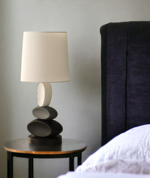 19" Black Gray and White Metal Table Lamp with White Drum Shade