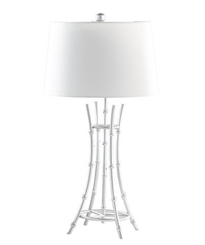 29" Silver Bamboo Design Table Lamp with Off White Drum Shade