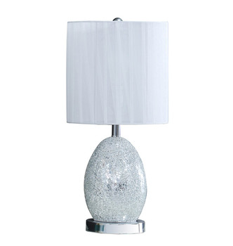20" White Luster Mirrored Glass Table Lamp with Night Light
